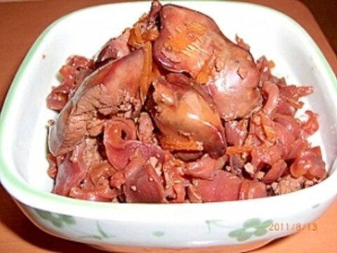 鶏の肝と砂肝の甘辛煮